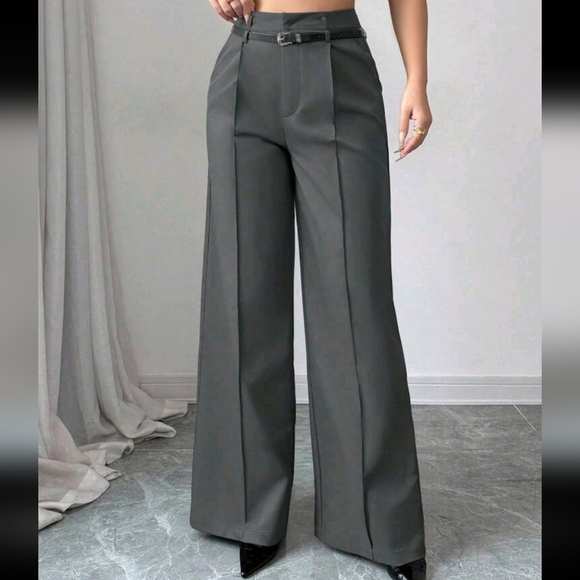 Spring Casual High-Waist Solid Straight Pants With Vintage Belt - Picture 3 of 4